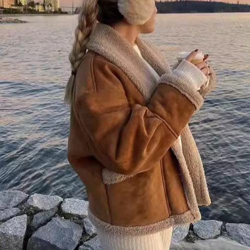 Natalie – Wollmantel mit Taschen, Wintermode aus Wildleder für Damen