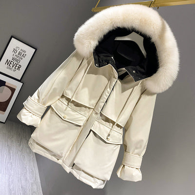 Melanie – Damen Wintermantel mit Kapuze und Kunstpelzkragen