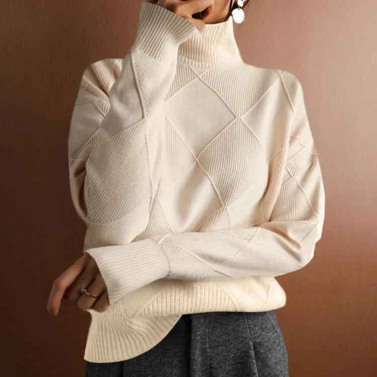 Carina - Damen Strickpullover - Hoher Kragen, locker, für Herbst und Winter