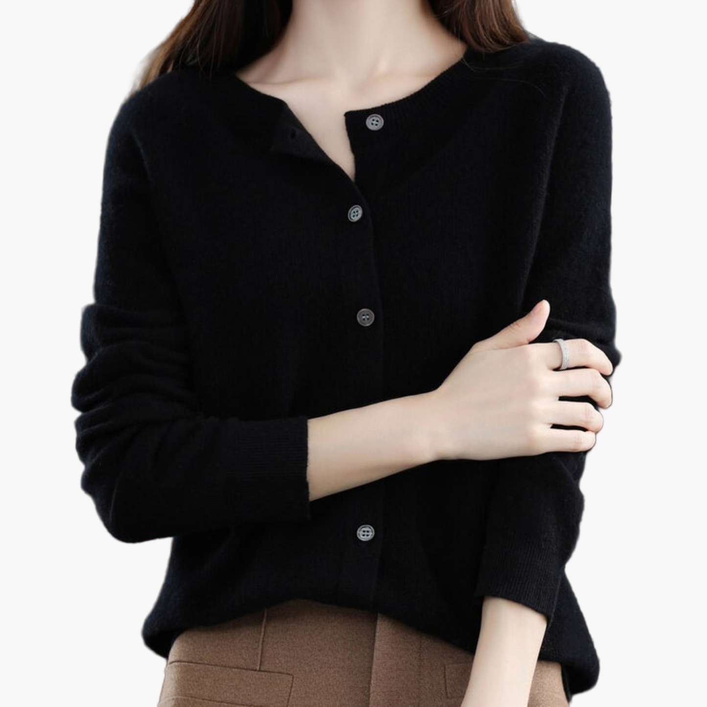 Damen Strickjacke mit Rundhalsausschnitt – Klassischer Cardigan für Alltag und Büro