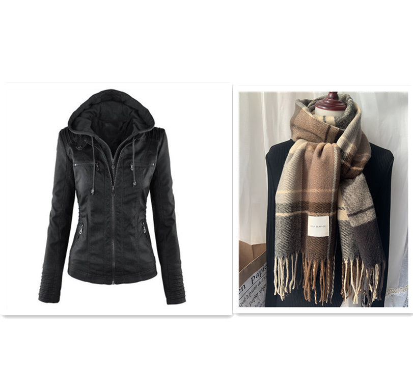 Lucy – Lederjacke mit Abnehmbarer Kapuze und Taschen