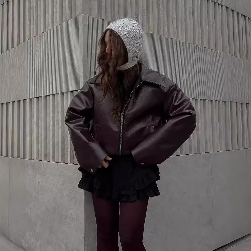 Sarah – Lederjacke mit Reißverschluss und Langarm