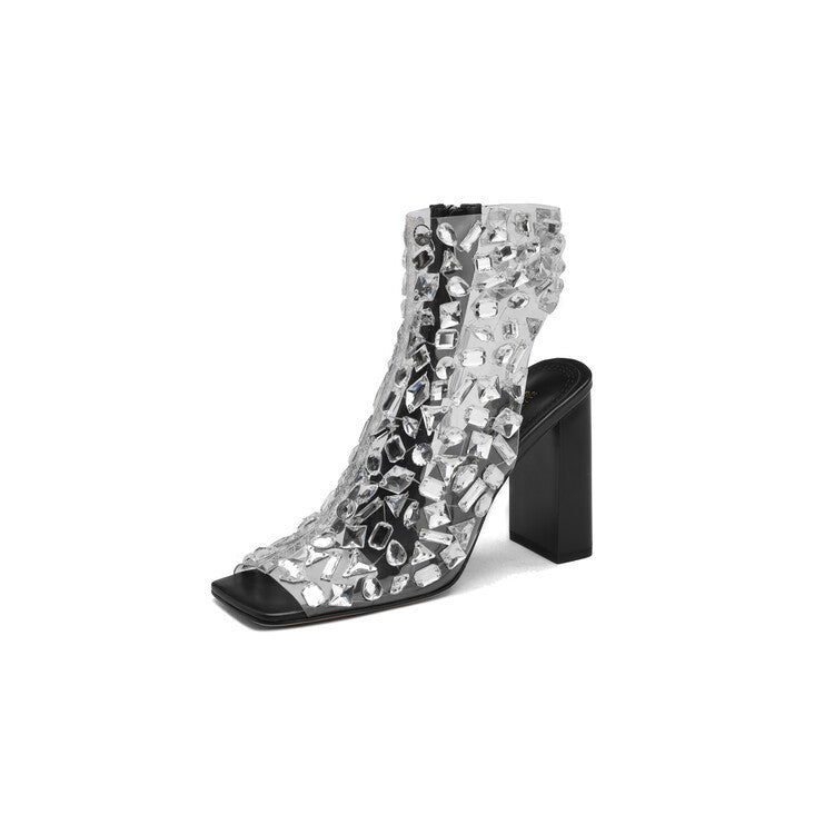 Charlotte – Große Sandalenstiefel mit Strass und hohem Absatz