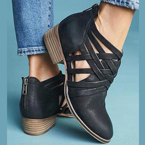 Lily – Offene Damenstiefeletten mit Dicken Absätzen