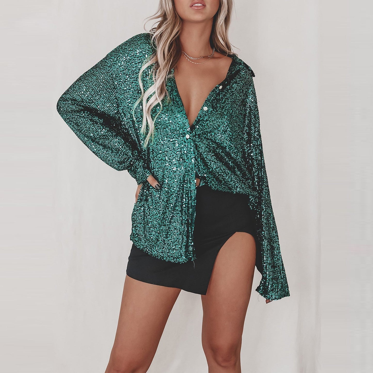 Hannah – Langärmliges Paillettenhemd im Street-Style für Damen