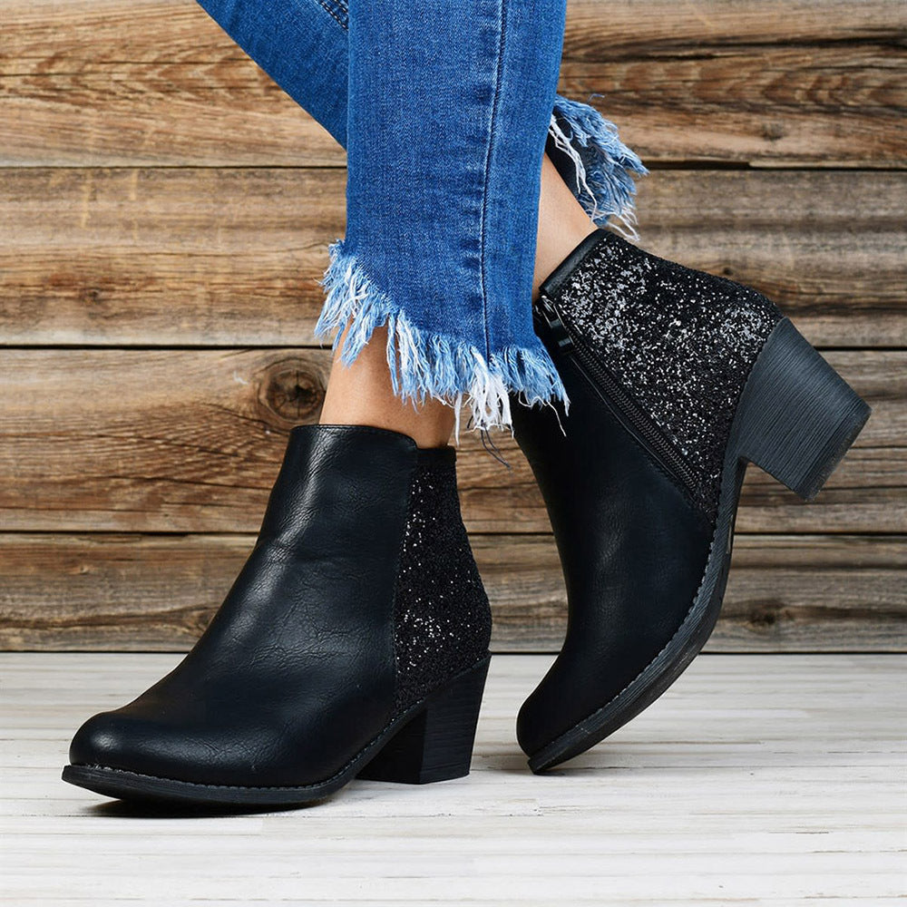Carly – Glitzernde Damenstiefeletten mit dicken Absätzen