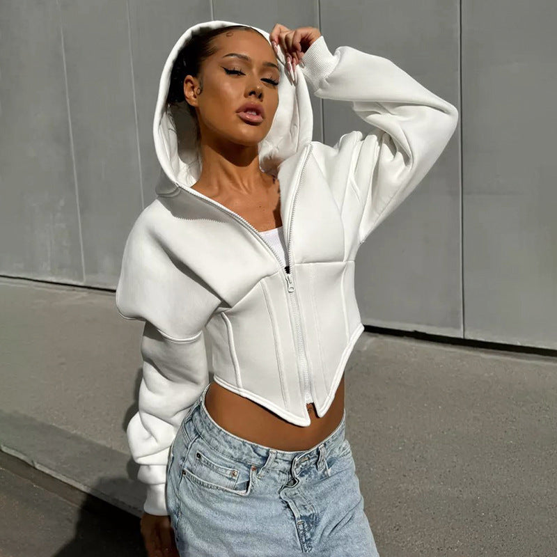 Miranda – Lange Kapuzenjacke mit Korsettstil