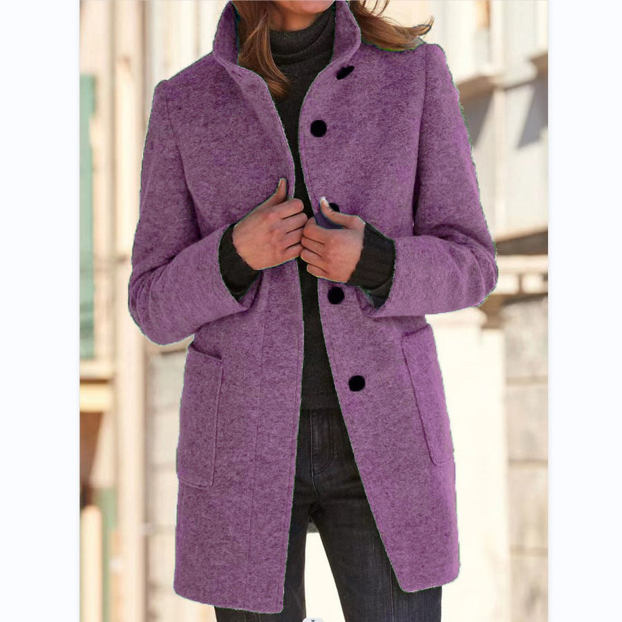 Nicola – Wollmantel mit Stehkragen und Taschen für Damen