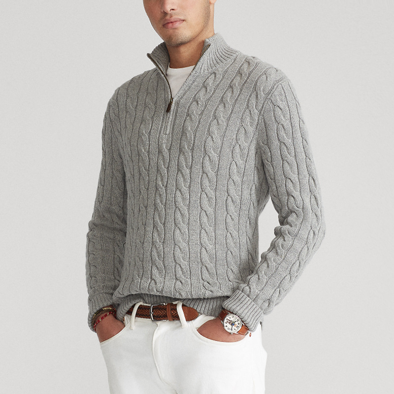 Herren Strickpullover mit Zopfmuster und Halbzipp – Eleganter Freizeitpullover für stilvolle Outfits