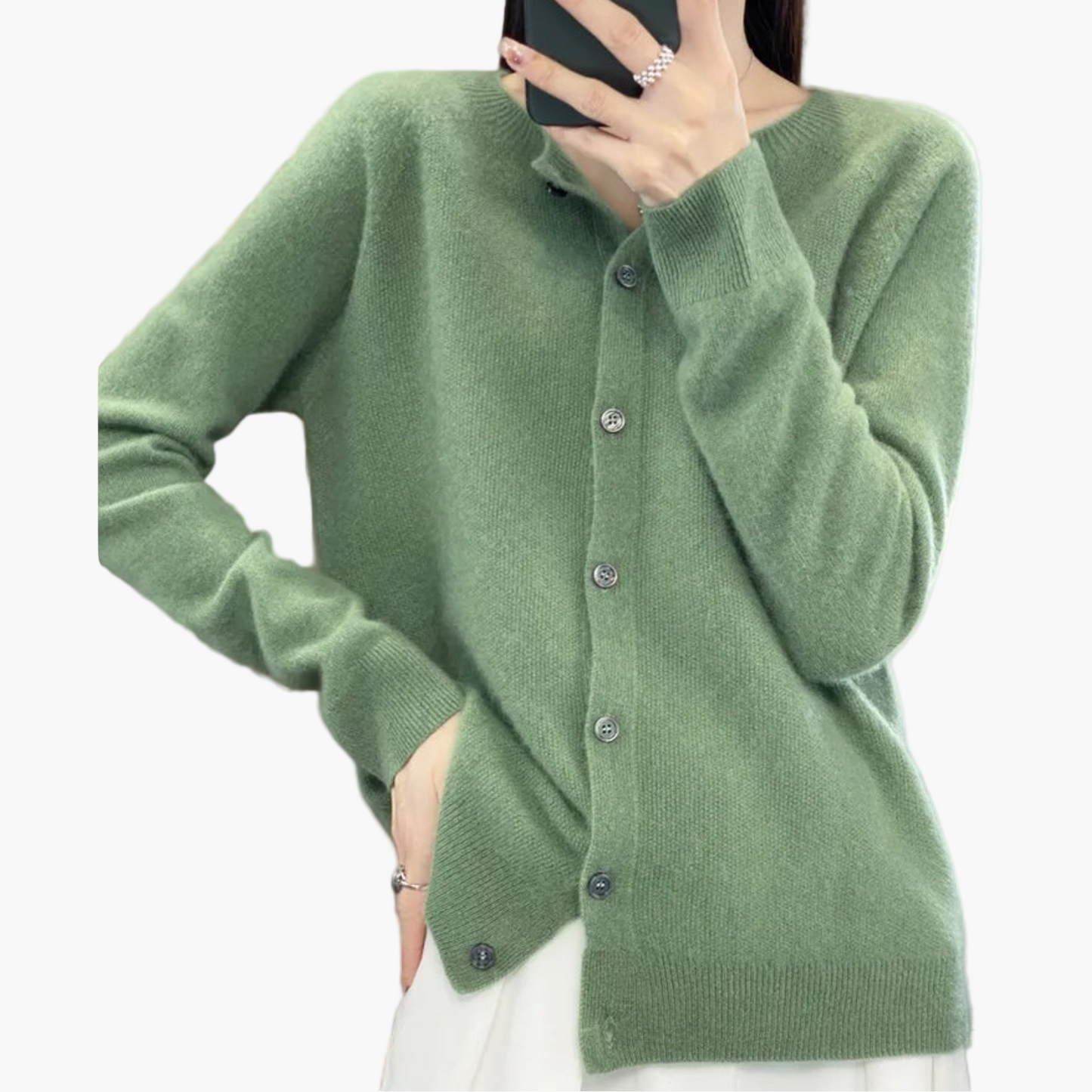 Damen Strickjacke mit Rundhalsausschnitt – Klassischer Cardigan für Alltag und Büro