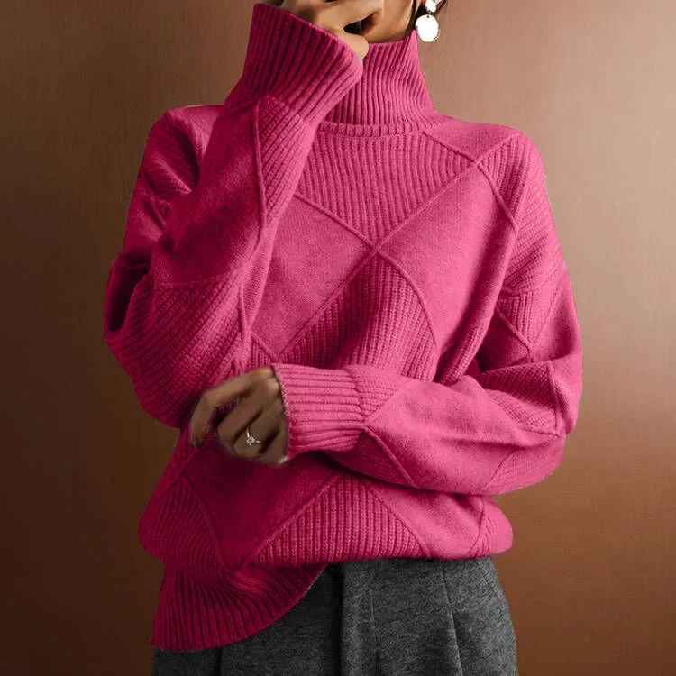 Carina - Damen Strickpullover - Hoher Kragen, locker, für Herbst und Winter
