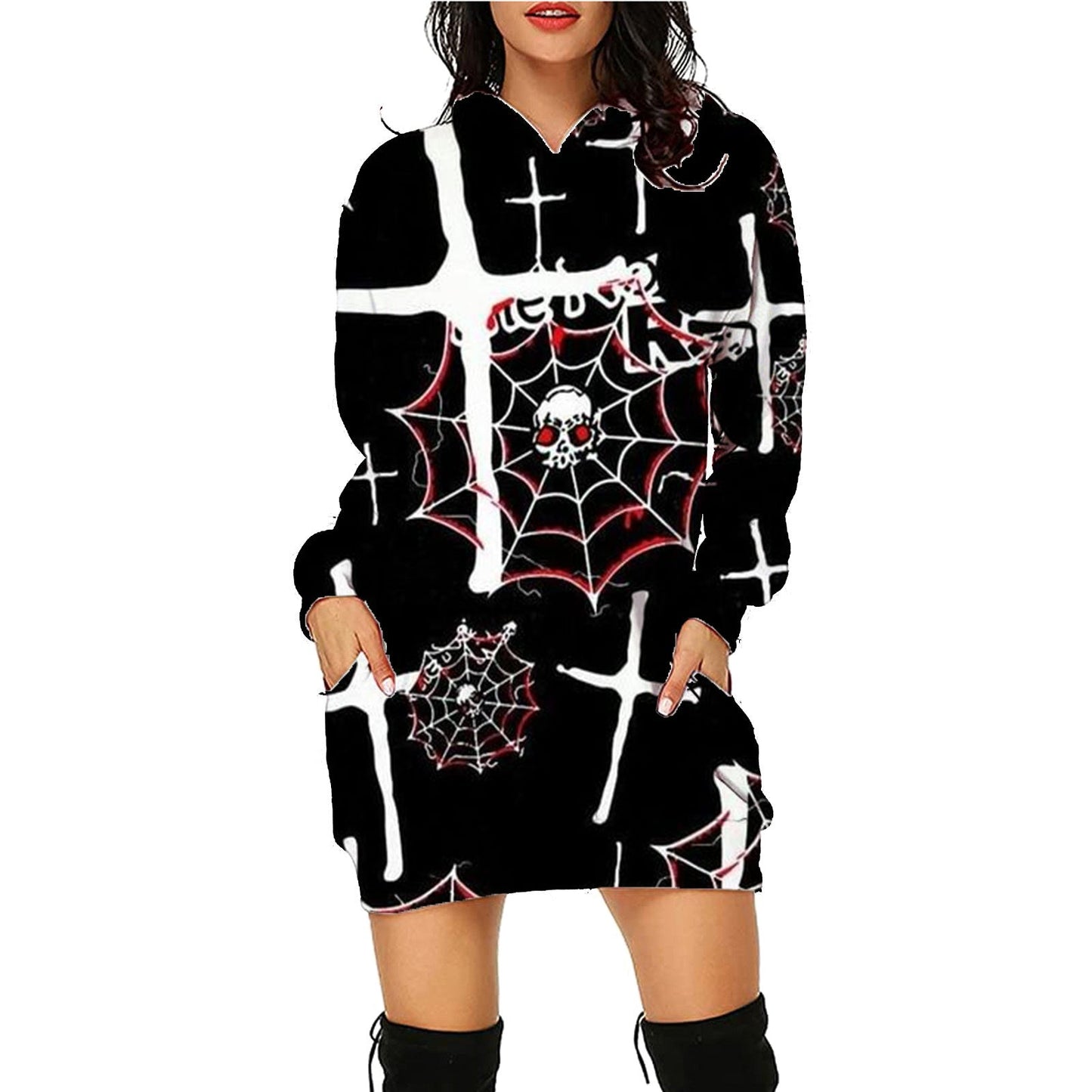 Damen Halloween Hoodie Kleid – Lustiges Kostüm für Halloween-Partys & Gruselige Anlässe