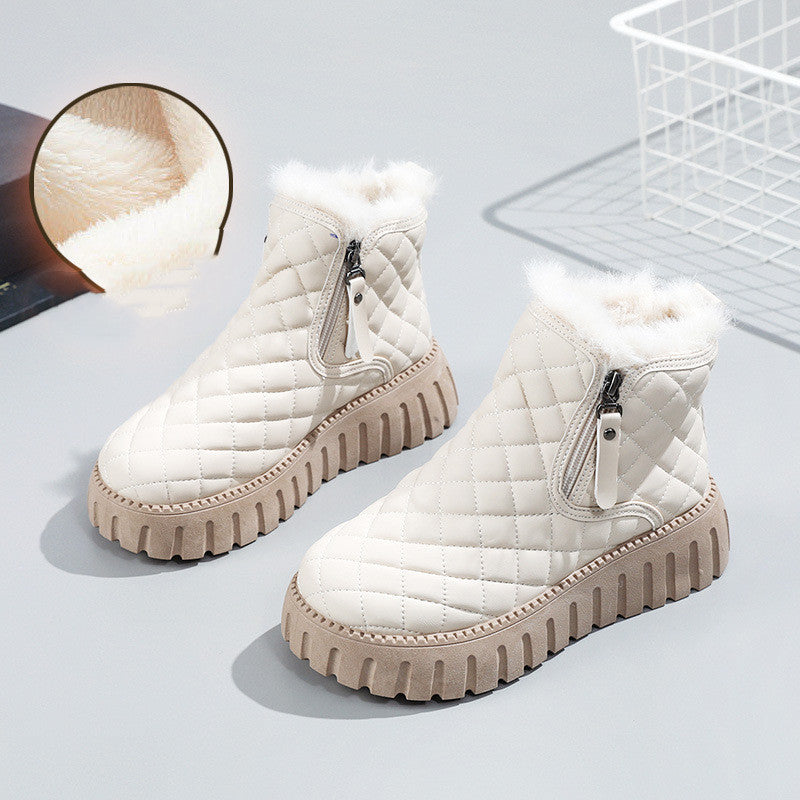 Holly – Damen Stiefeletten mit Karomuster und Plüschfutter