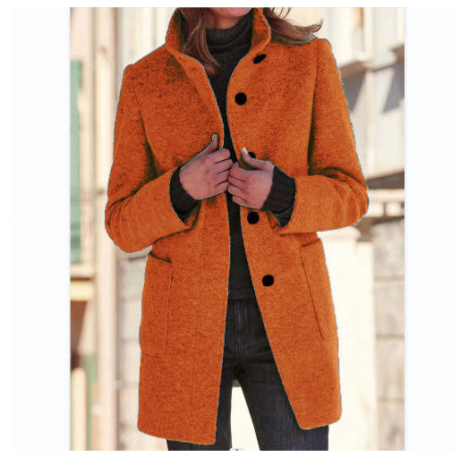 Nicola – Wollmantel mit Stehkragen und Taschen für Damen