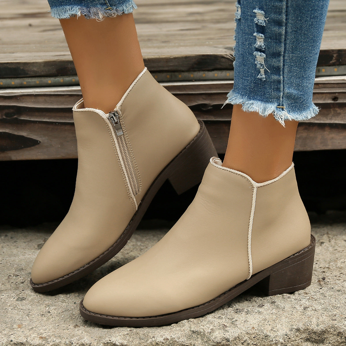 Shirley – Chunky Damenstiefel mit mittlerem Absatz und Seitenreißverschluss