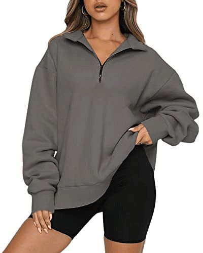 Margaret – Damen-Pullover mit Reißverschluss und Umschlagkragen