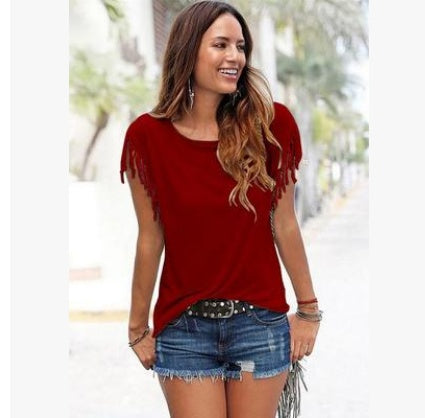 Amy – Damen-T-Shirt mit Rundhals und Quasten