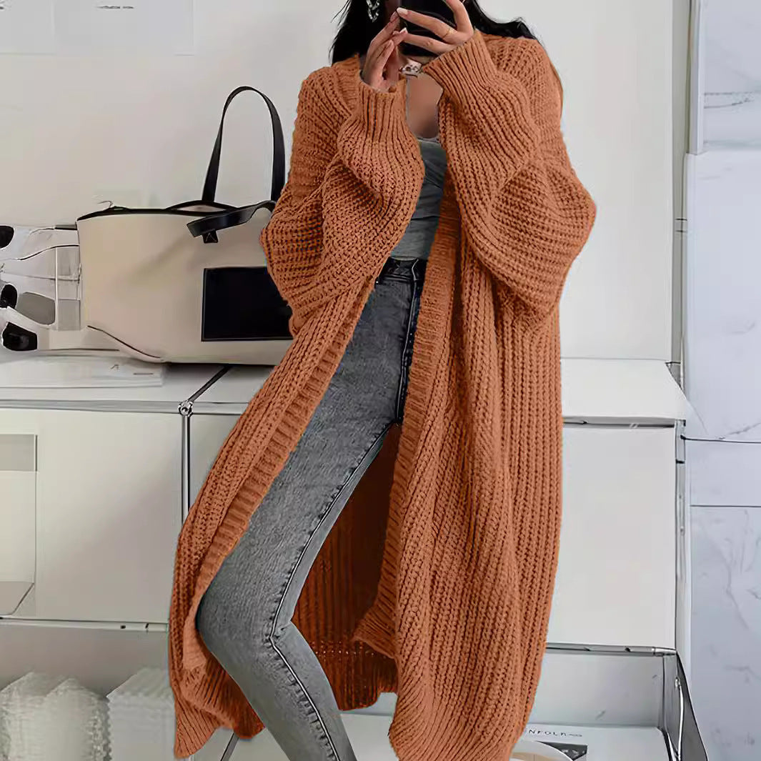 Kathryn – Langer Strick-Cardigan mit Taschen und Laternenärmeln