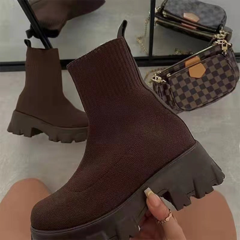 Dawn – Damen Sockenstiefel mit Plateau und klobigen Absätzen