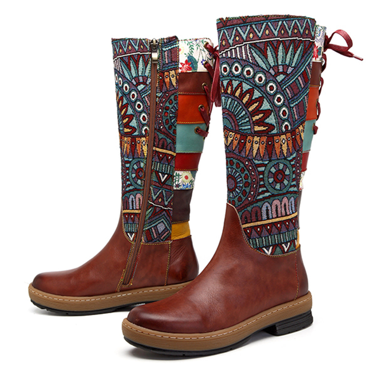 Christina – Bohemian Retro Motorradstiefel aus Echtleder