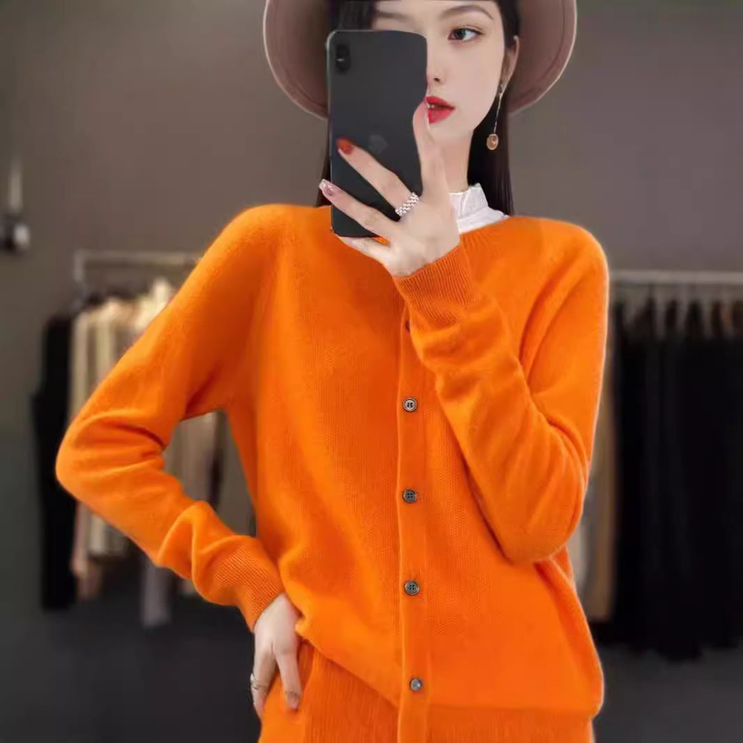 Margaret – Damen Cardigan aus Merinowolle mit O-Ausschnitt