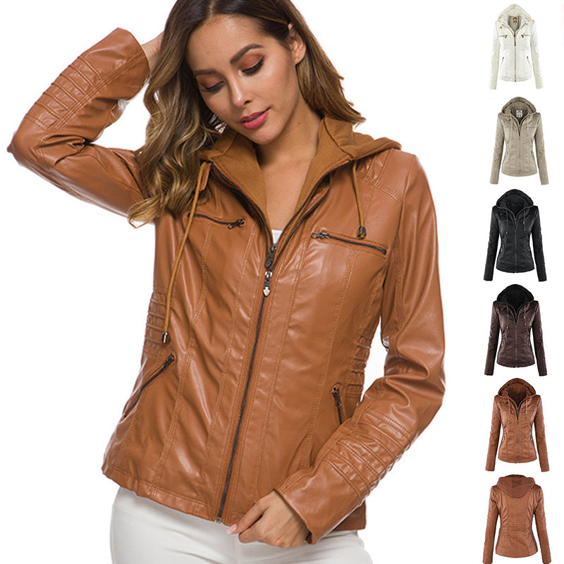 Lucy – Lederjacke mit Abnehmbarer Kapuze und Taschen