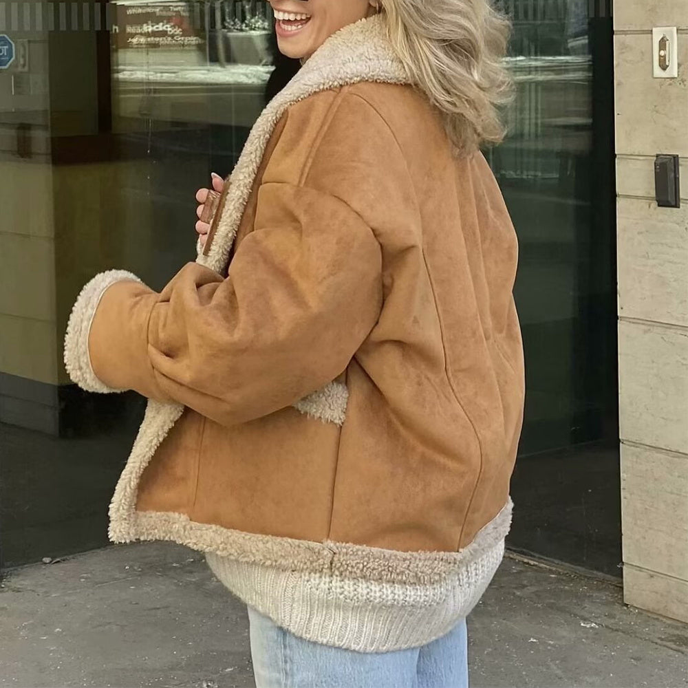 Natalie – Wollmantel mit Taschen, Wintermode aus Wildleder für Damen