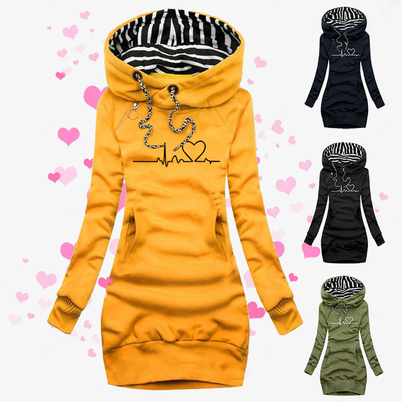 Janet – Lang geschnittenes Damen Hoodie mit Herzmuster