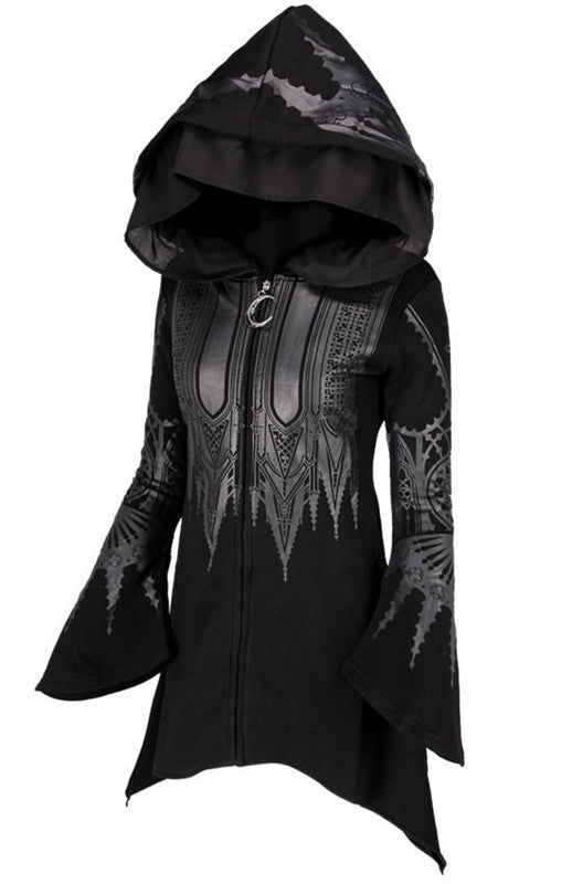 Esme – Punk Frauen Kapuzenpullover mit Langem Schnitt und Druck