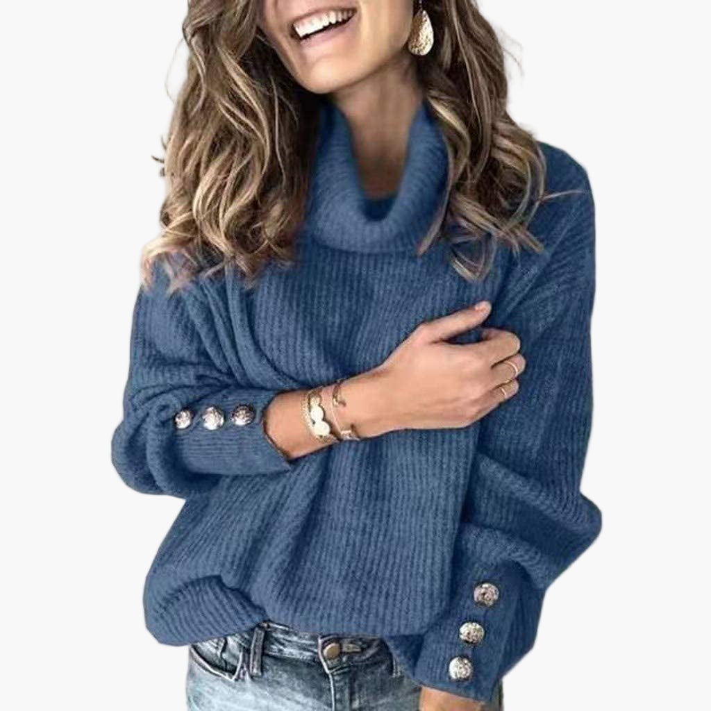 Damen Pullover mit Rollkragen und Knopfdetails – Bequemer Strick für Alltag und Freizeit