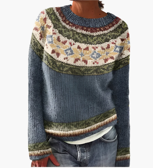 Damen Retro Strickpullover im Vintage-Stil – Bequemer Herbstpullover mit Muster