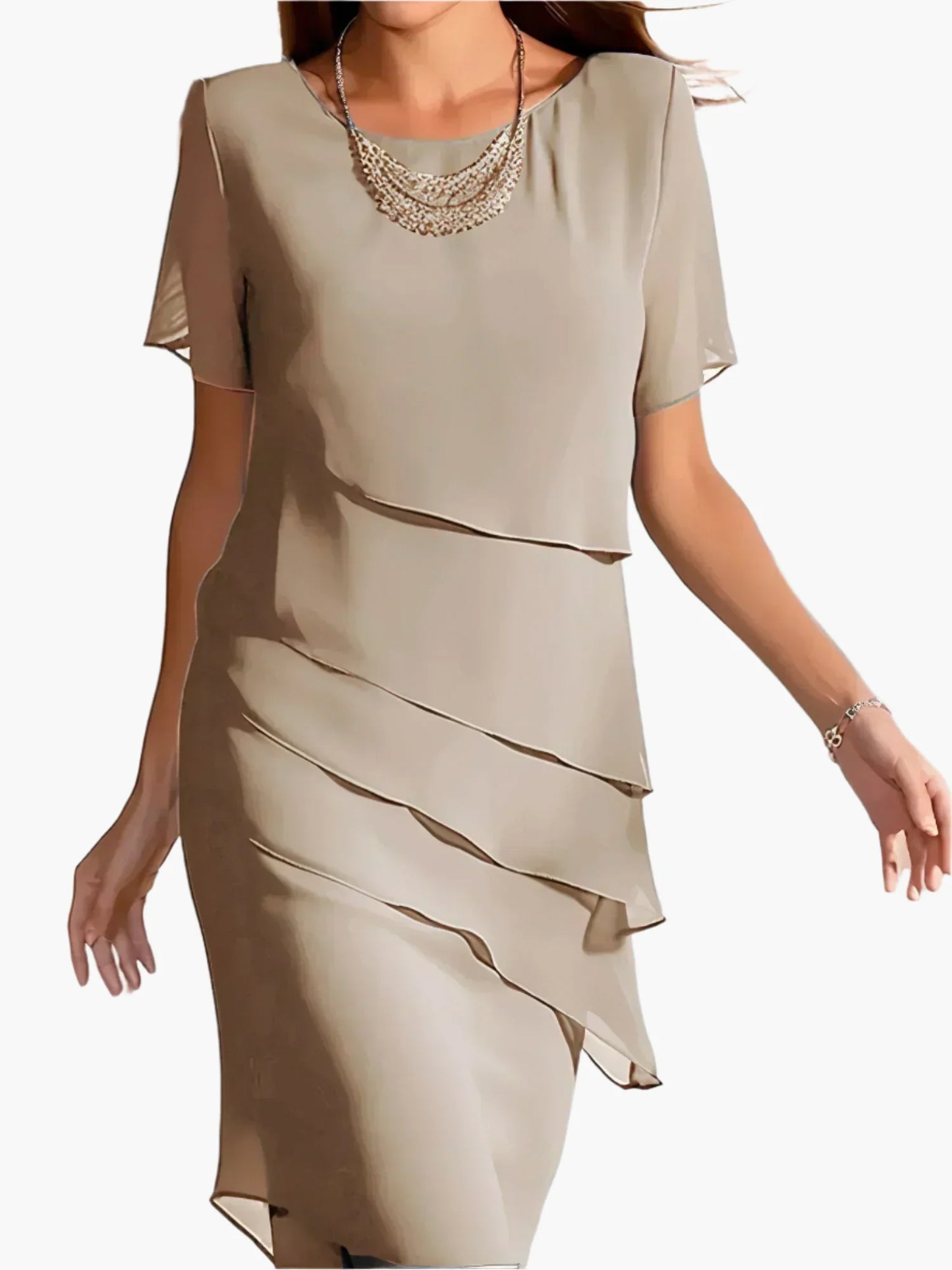 Damen Elegantes Chiffon-Kleid mit Lagenlook und figurformender Passform – Stilvolle Wahl für festliche Anlässe und Alltag