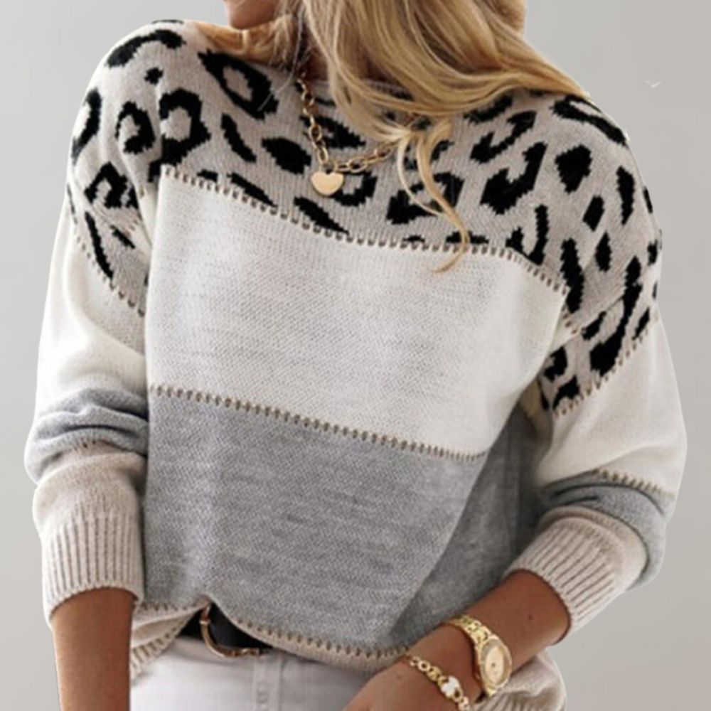 Damen Pullover mit Animal Print – Modischer Strickpullover für Alltag & Freizeit