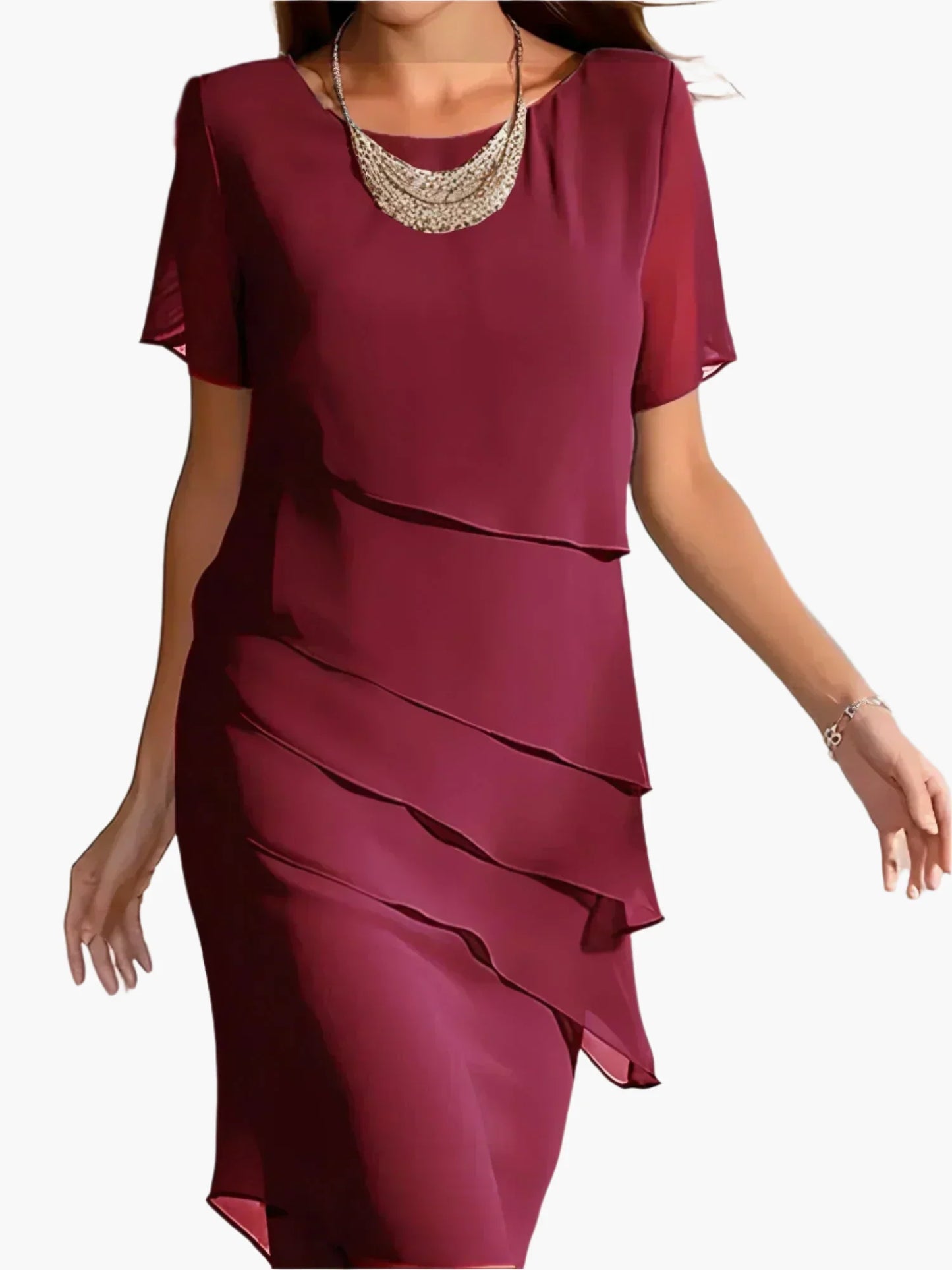 Damen Elegantes Chiffon-Kleid mit Lagenlook und figurformender Passform – Stilvolle Wahl für festliche Anlässe und Alltag