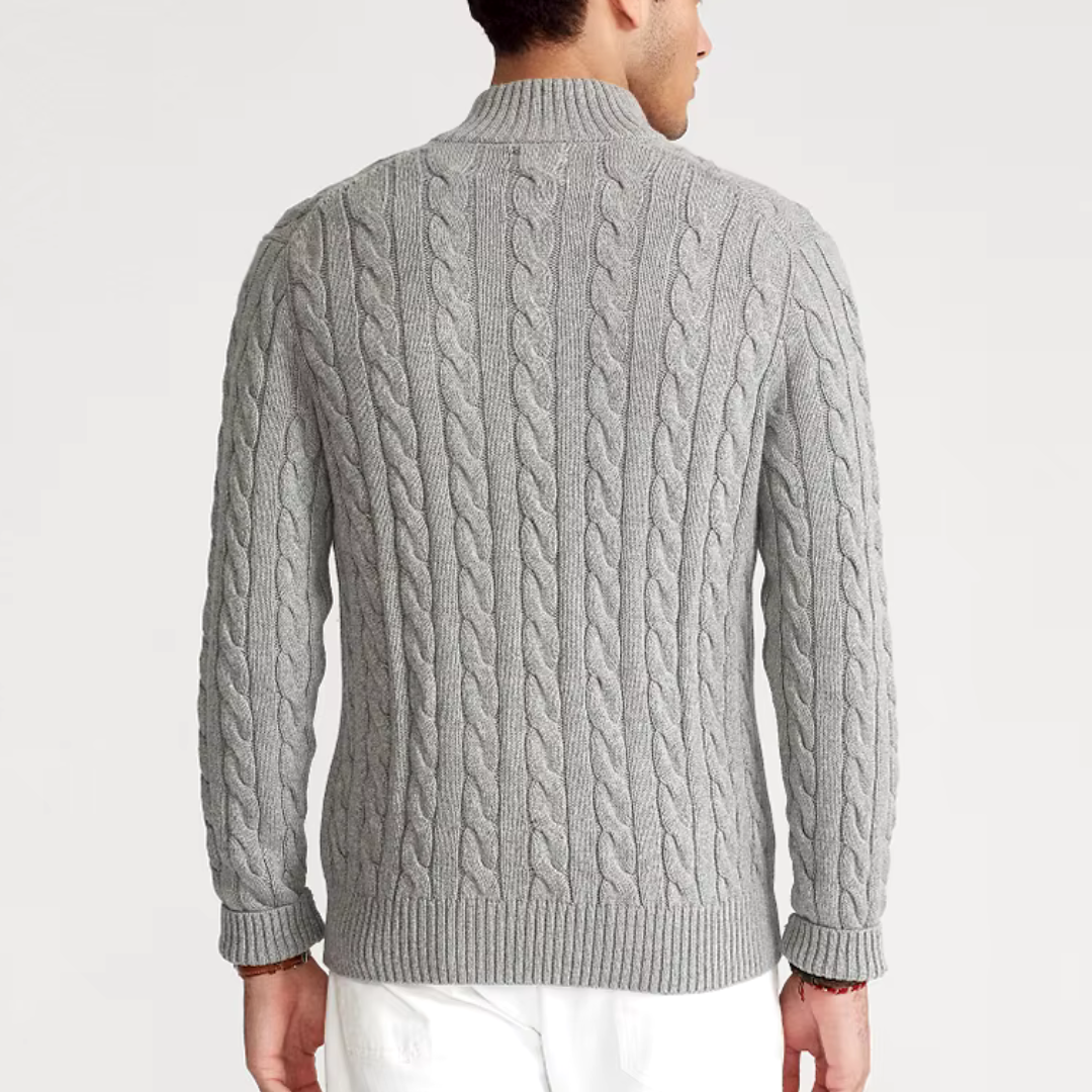 Herren Strickpullover mit Zopfmuster und Halbzipp – Eleganter Freizeitpullover für stilvolle Outfits
