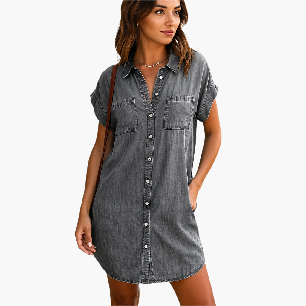 Damen Freizeit Hemdblusenkleid Jeans-Look – Lockeres Sommerkleid für Alltag und Urlaub