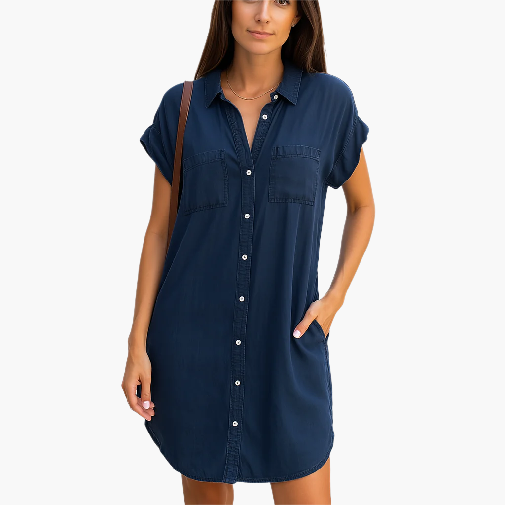 Damen Freizeit Hemdblusenkleid Jeans-Look – Lockeres Sommerkleid für Alltag und Urlaub