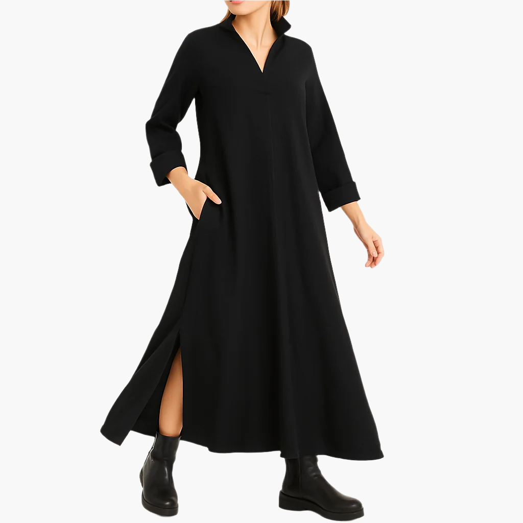 Damen Maxi Shiftkleid mit langen Ärmeln – Eleganter Alltagsstil für Frühling, Herbst und Winter