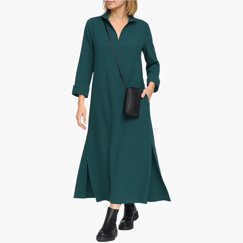 Damen Maxi Shiftkleid mit langen Ärmeln – Eleganter Alltagsstil für Frühling, Herbst und Winter