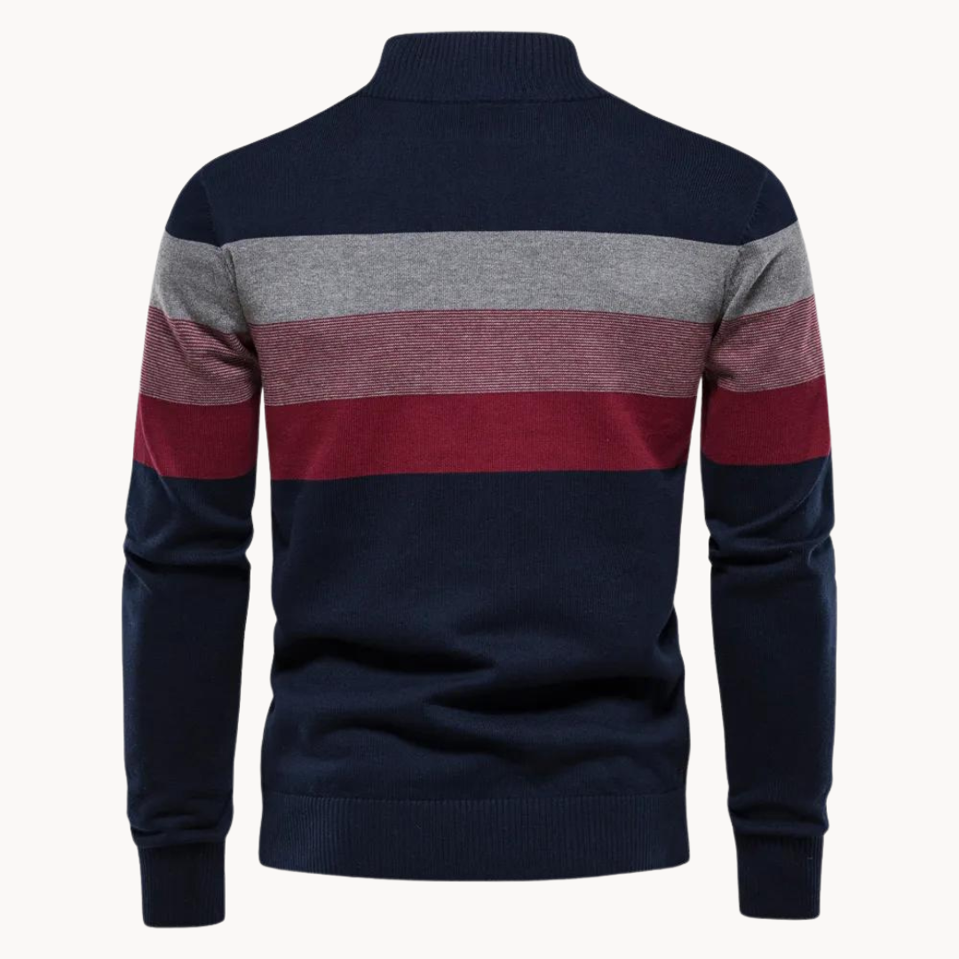 Herren Strickpullover mit Viertelreißverschluss – Eleganter Streifen-Look für Alltag und Büro