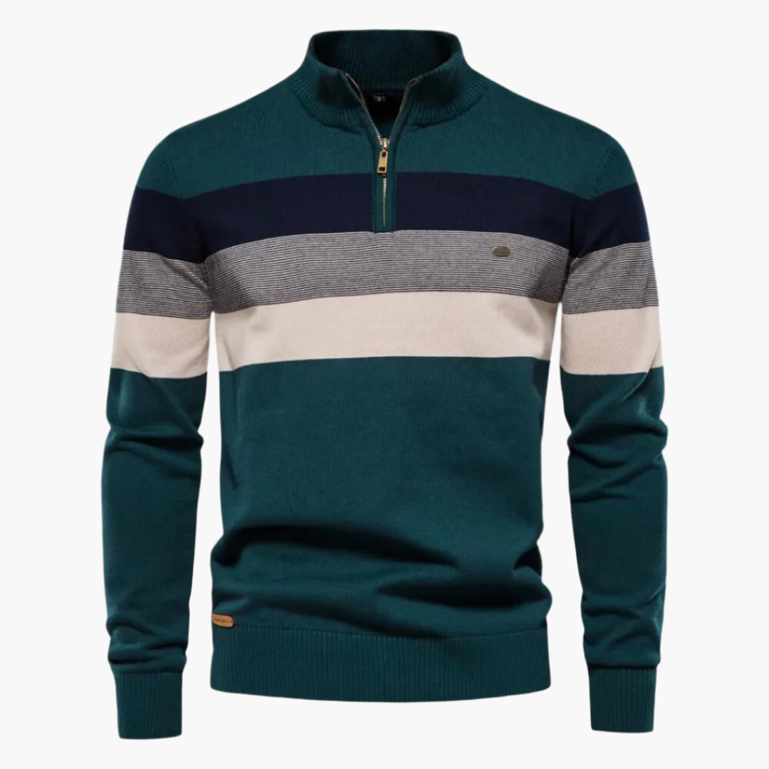 Herren Strickpullover mit Viertelreißverschluss – Eleganter Streifen-Look für Alltag und Büro