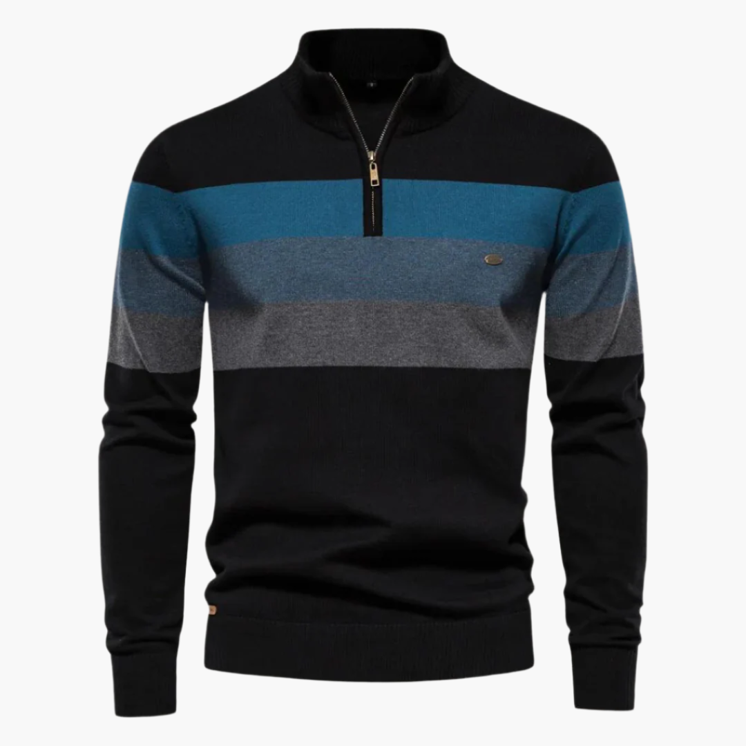 Herren Strickpullover mit Viertelreißverschluss – Eleganter Streifen-Look für Alltag und Büro
