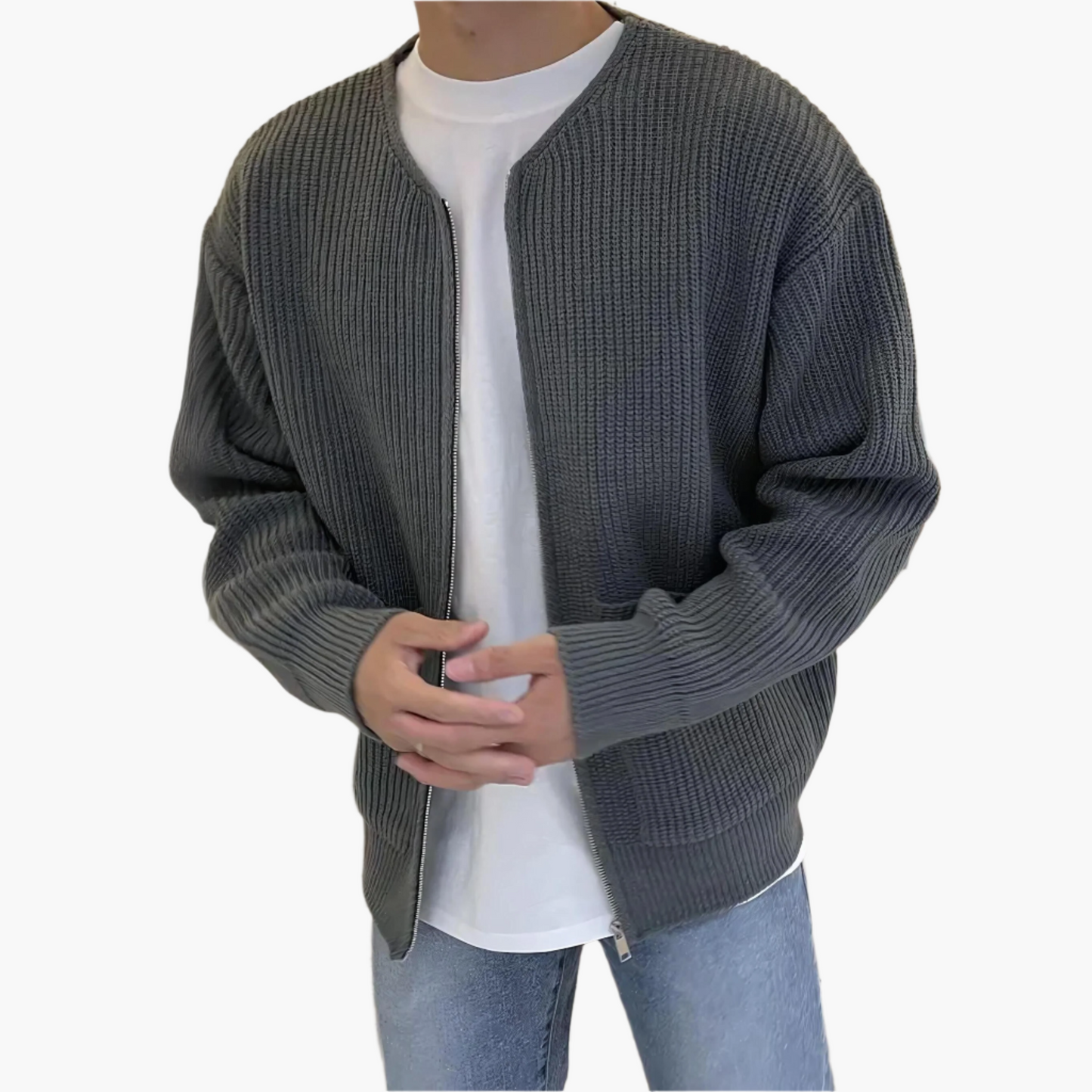 Herren Strickjacke Cardigan mit Reißverschluss – Moderner Freizeitstil für Alltag & Büro