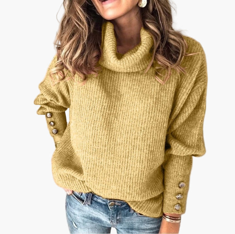 Damen Pullover mit Rollkragen und Knopfdetails – Bequemer Strick für Alltag und Freizeit