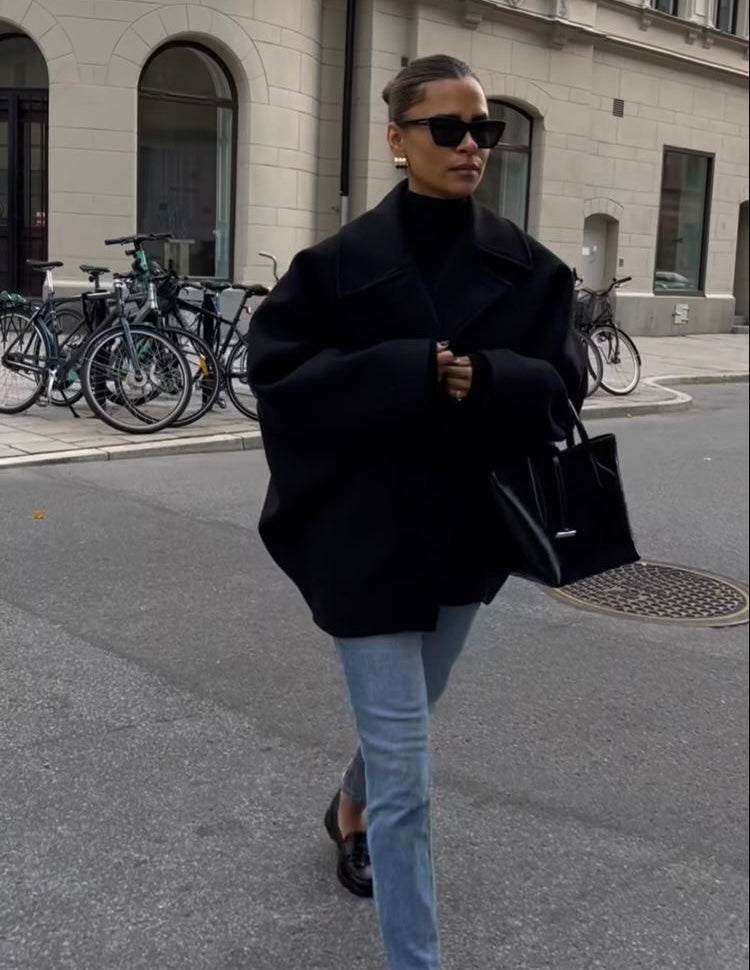 Damen Oversized Wollmix Mantel mit Doppelreiher und Boxy Fit – Trendige Herbst/Winter Jacke für stilvolle Looks