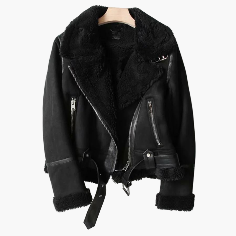 Damen Lammfell Bikerjacke – Vintage Oversize Style für zeitlose Eleganz