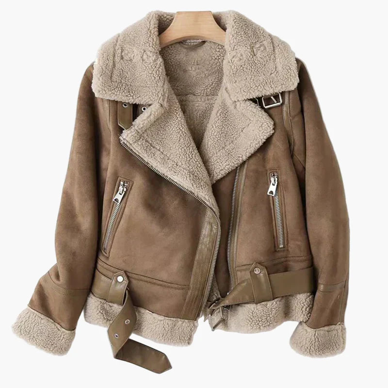 Damen Lammfell Bikerjacke – Vintage Oversize Style für zeitlose Eleganz