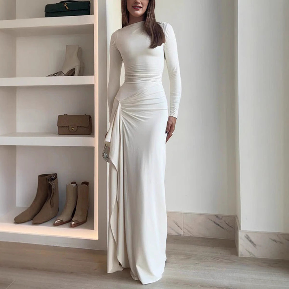 Laura – Asymmetrisches Langarm Kleid für Damen