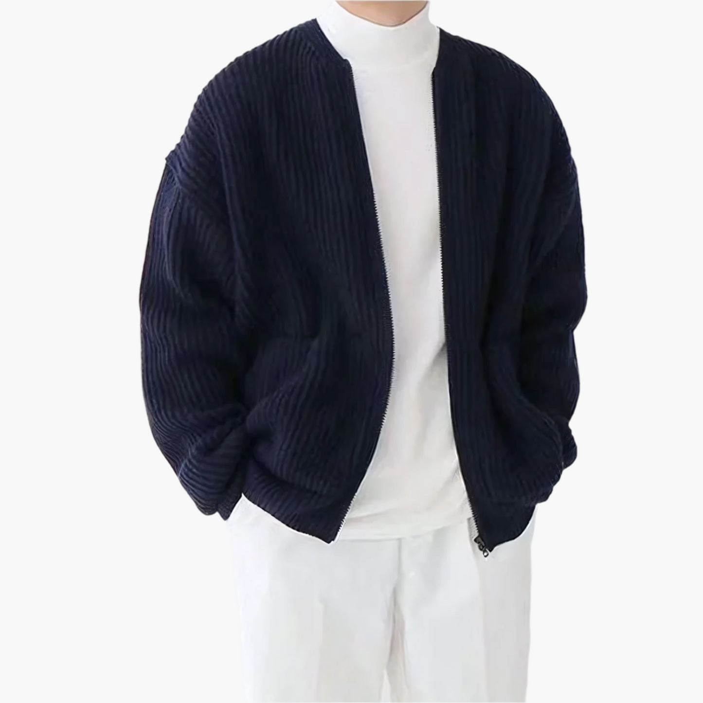 Herren Strickjacke Cardigan mit Reißverschluss – Moderner Freizeitstil für Alltag & Büro