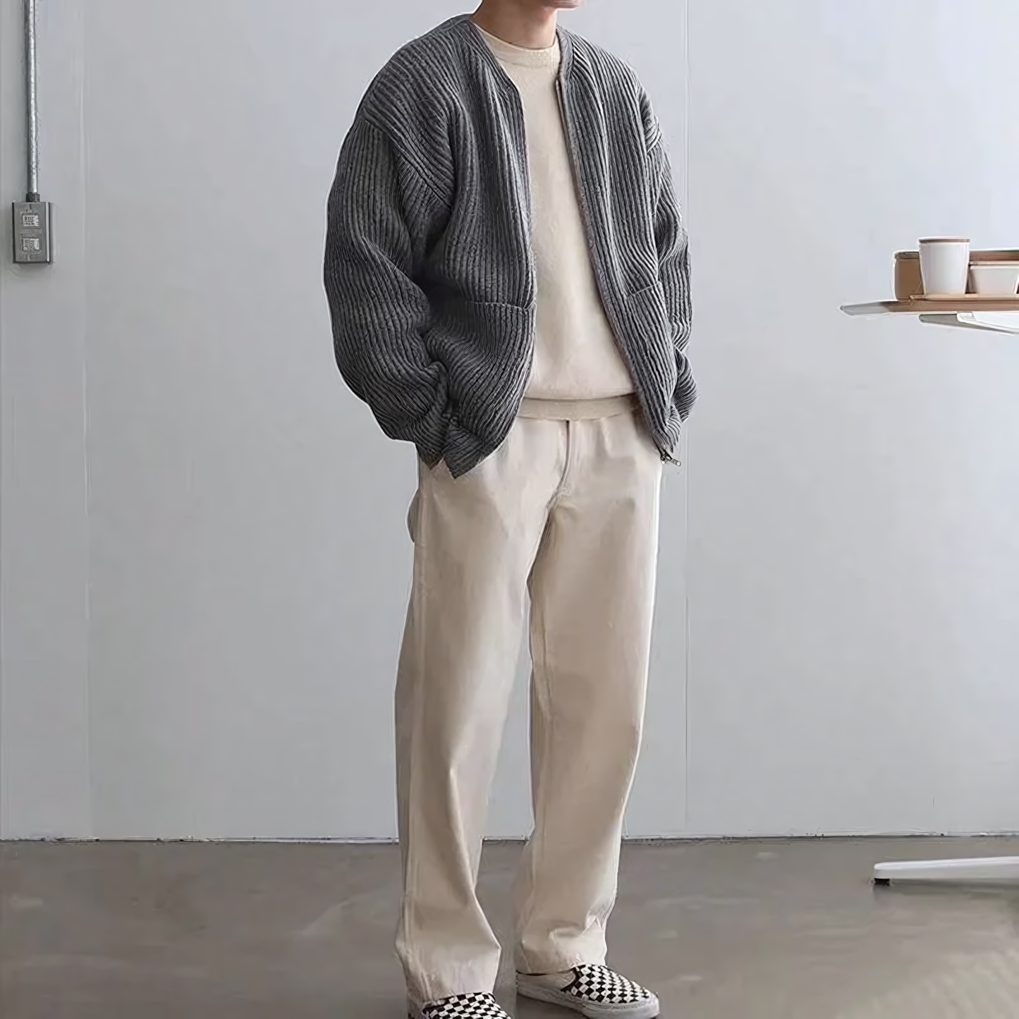 Herren Strickjacke Cardigan mit Reißverschluss – Moderner Freizeitstil für Alltag & Büro
